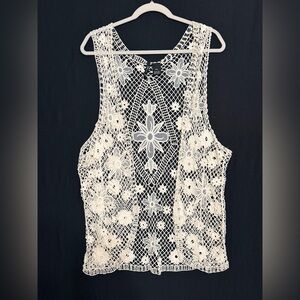 New Directions Cream Crochet Lace Top